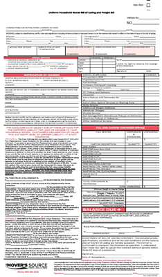Household Goods Bill of Lading - Custom