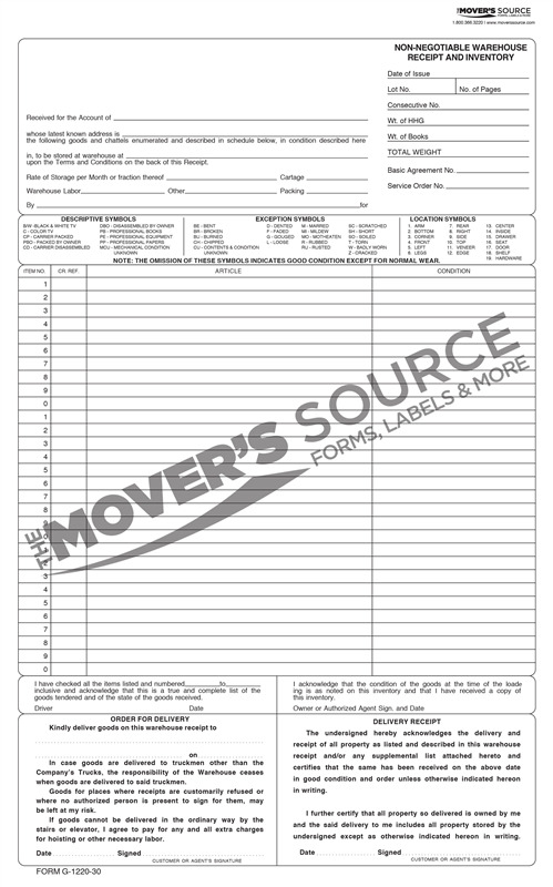 Standard Forms Warehouse Storage