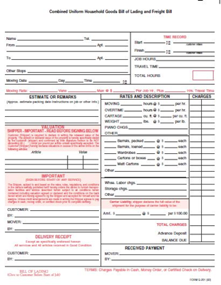 Goods Bill of Lading - .60 - Custom