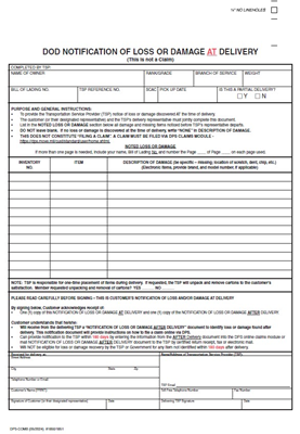 Notification of Loss or Damage