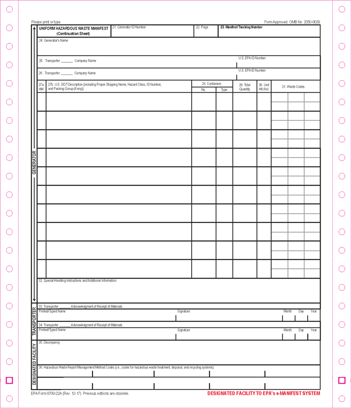 870022A Hazardous Waste Manifest forms