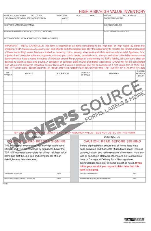 standard forms interstate military movers inventory form